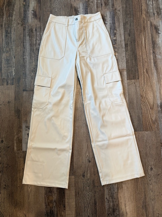 wild fable Pants - Pleather Wide Leg Cargo Pants - Cream